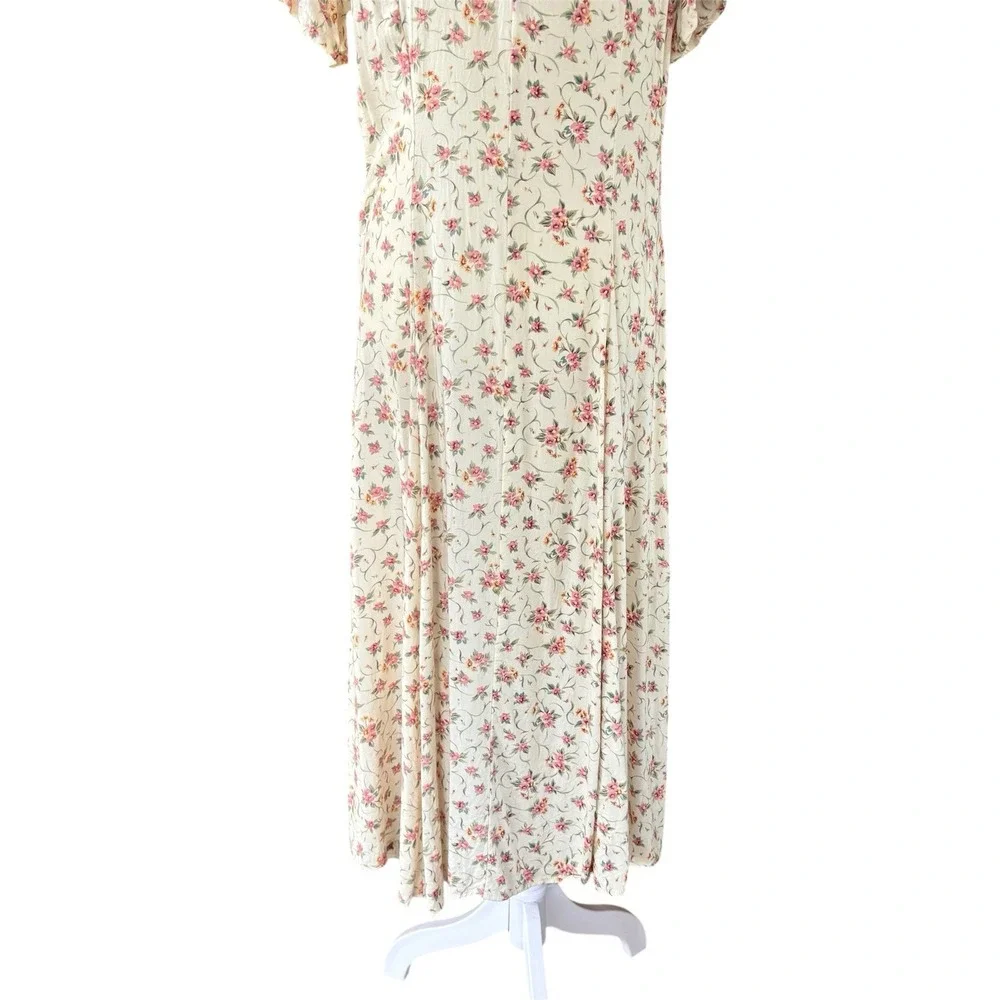 Vintage Floral Maxi Dress 11/12 Modest Cottagecore Feminine Button Coquette - Picture 6 of 7